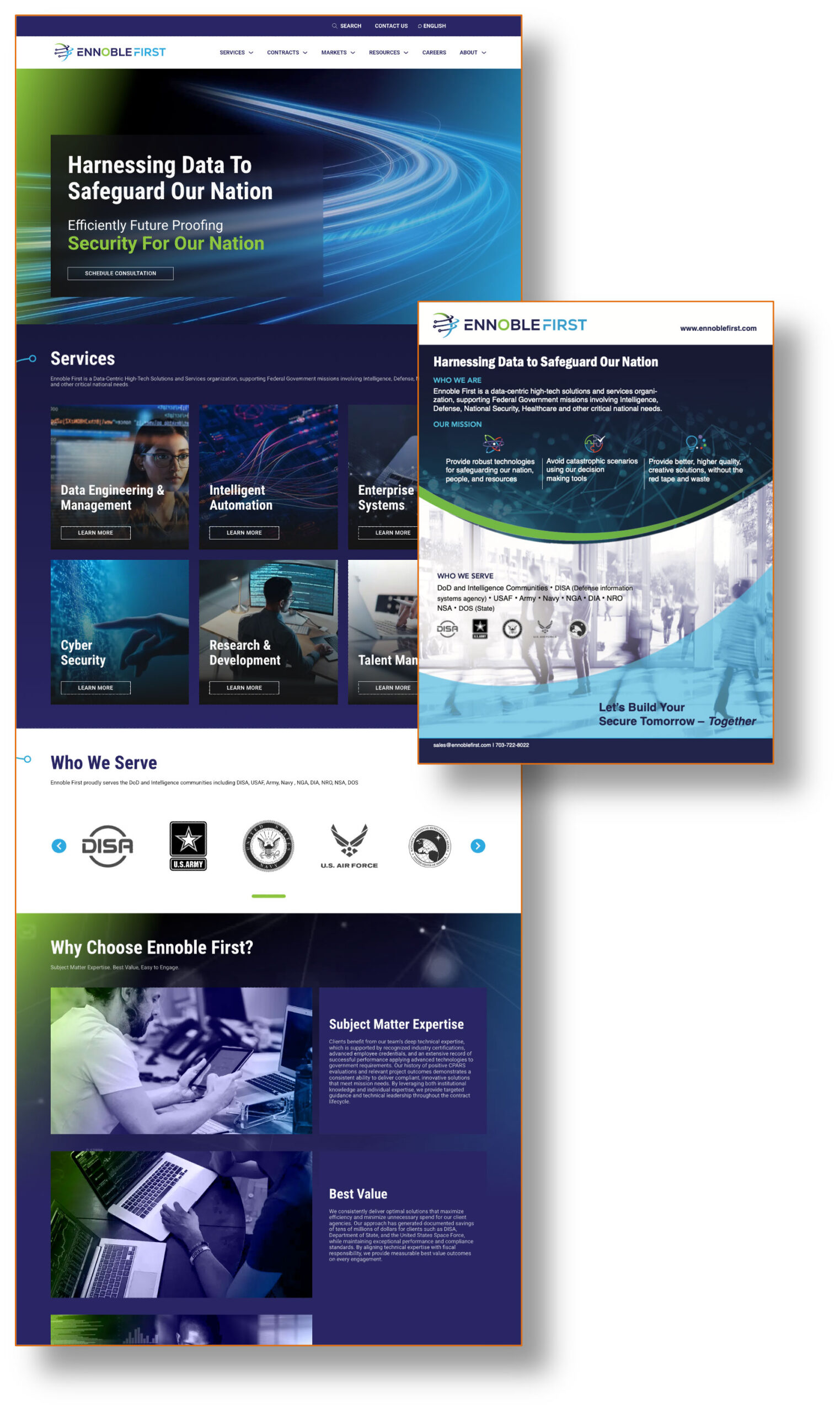 Ennoble First Case Study. Ocean 5 helps B2G companies clearly communicate their services, differentiators, and the value that they bring to critical audiences using modern marketing best practices and techniques—specifically refined for the GovCon industry.