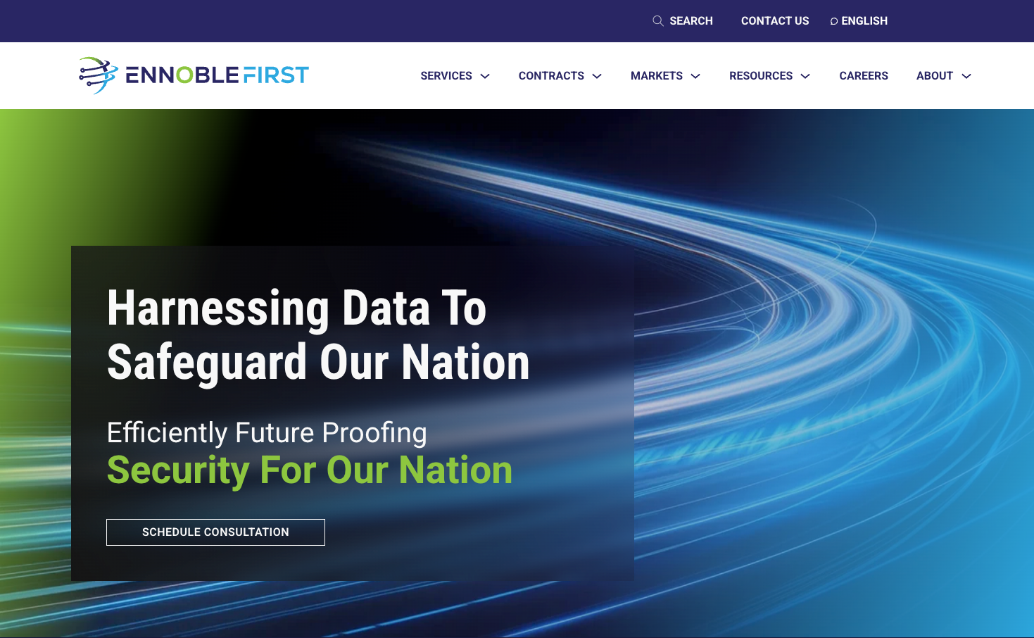 Ennoble-First-Government Contractor Website Design-Hero. Ocean 5 helps B2G companies clearly communicate their services, differentiators, and the value that they bring to critical audiences using modern marketing best practices and techniques—specifically refined for the GovCon industry.